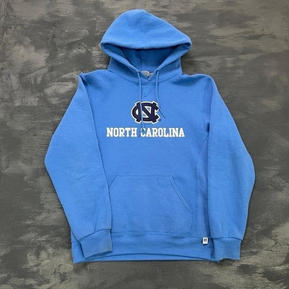 Vintage University Of North Carolina Hoodie Mens Medium Blue Russell Athletic